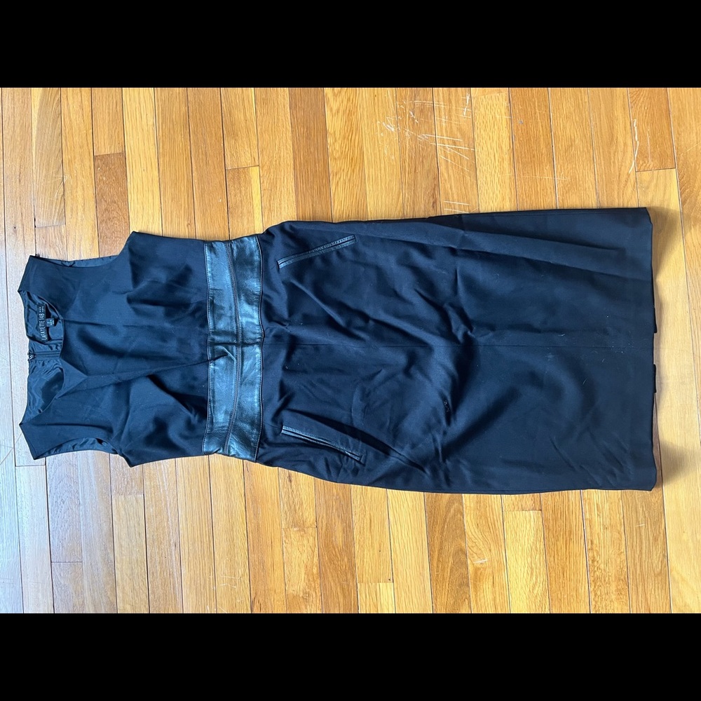 Lafayette 148 NYC, Black dress, real leather waist
